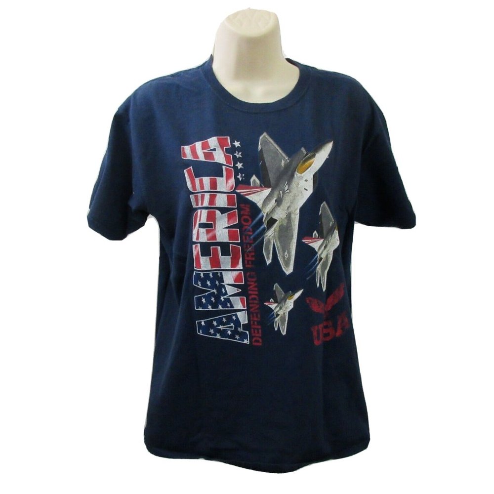 Gildan T-Shirt Size Youth XL Navy Blue Parotitic USA Flag Graphic Print Top Gun